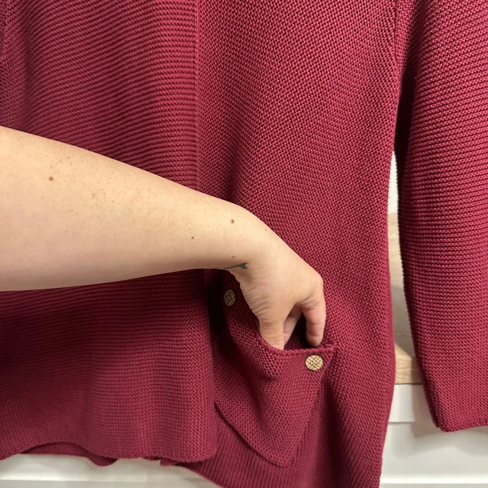 Habitat Clothes To Live In Sweater Womens M Red V-Neck Knit Pocket Asymmetrical